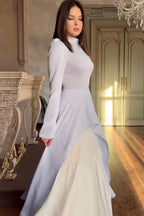 Elena Structured Shoulder Layered Pleat Midi Dress