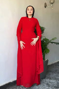Nur Round Neck Streamer Sleeve Maxi Dress-Red