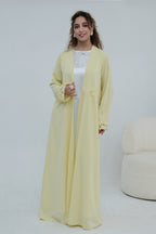 Aisha Lace Trim Open Front Maxi Abaya-Yellow