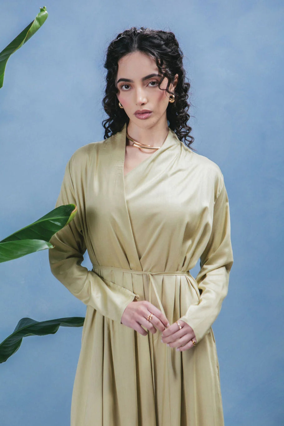 Amira Minimalist Wrapped Front Silk-Texture Flowing Abaya