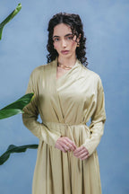 Amira Minimalist Wrapped Front Silk-Texture Flowing Abaya