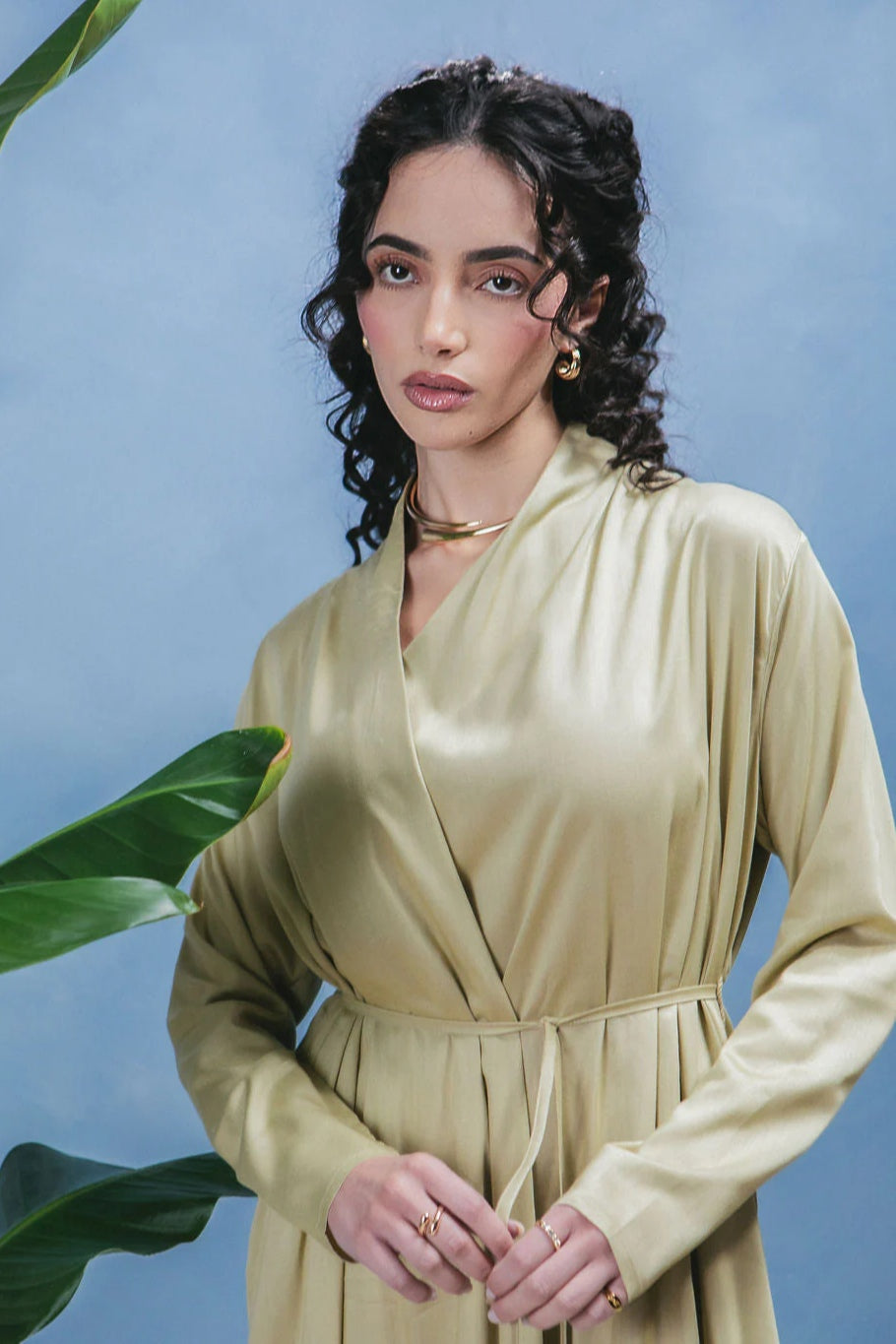 Amira Minimalist Wrapped Front Silk-Texture Flowing Abaya