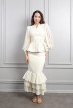 Hana Frog Button Lace Peplum Skirt Set-Apricot