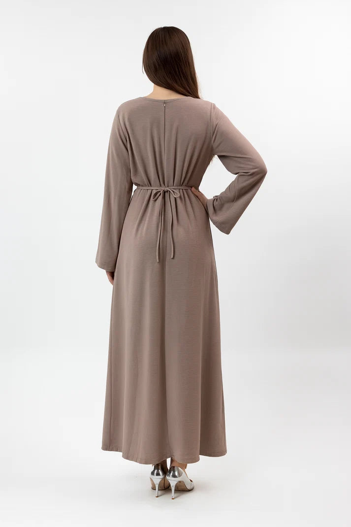 Sara Brooch Waist Tie Maxi Dress-Taupe