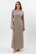Sara Brooch Waist Tie Maxi Dress-Taupe