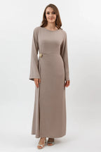 Sara Brooch Waist Tie Maxi Dress-Taupe