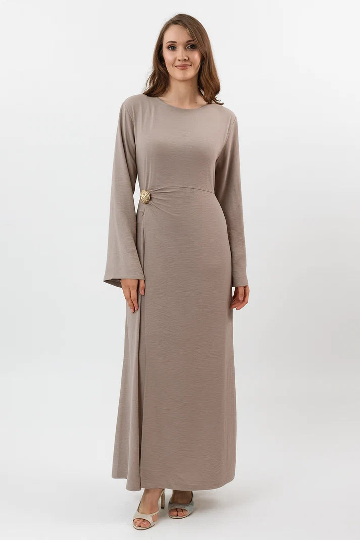 Sara Brooch Waist Tie Maxi Dress-Taupe