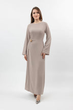 Sara Brooch Waist Tie Maxi Dress-Taupe