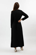 Sara Brooch Waist Tie Maxi Dress-Black