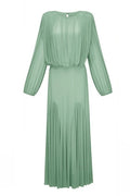 Zoe Pleated Chiffon Long Sleeve Maxi Gown-Green