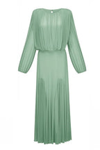 Zoe Pleated Chiffon Long Sleeve Maxi Gown-Green