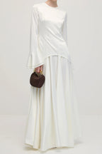 Minimalist Solid-Color Loose-Fit Top and Maxi Skirt Two-Piece Set-White