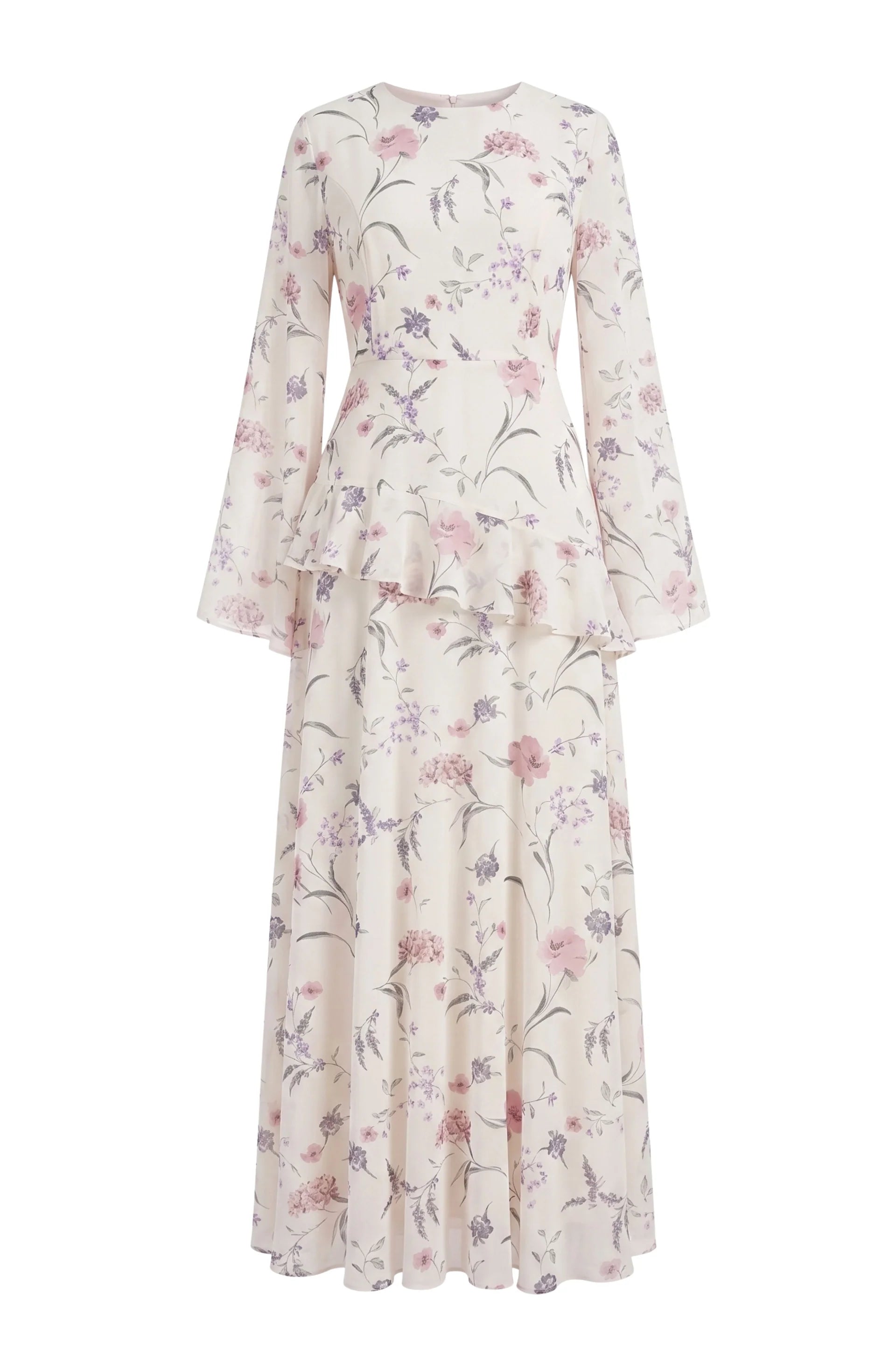 Elegant Luxury Lightweight Long Sleeve Maxi Dress-Floral