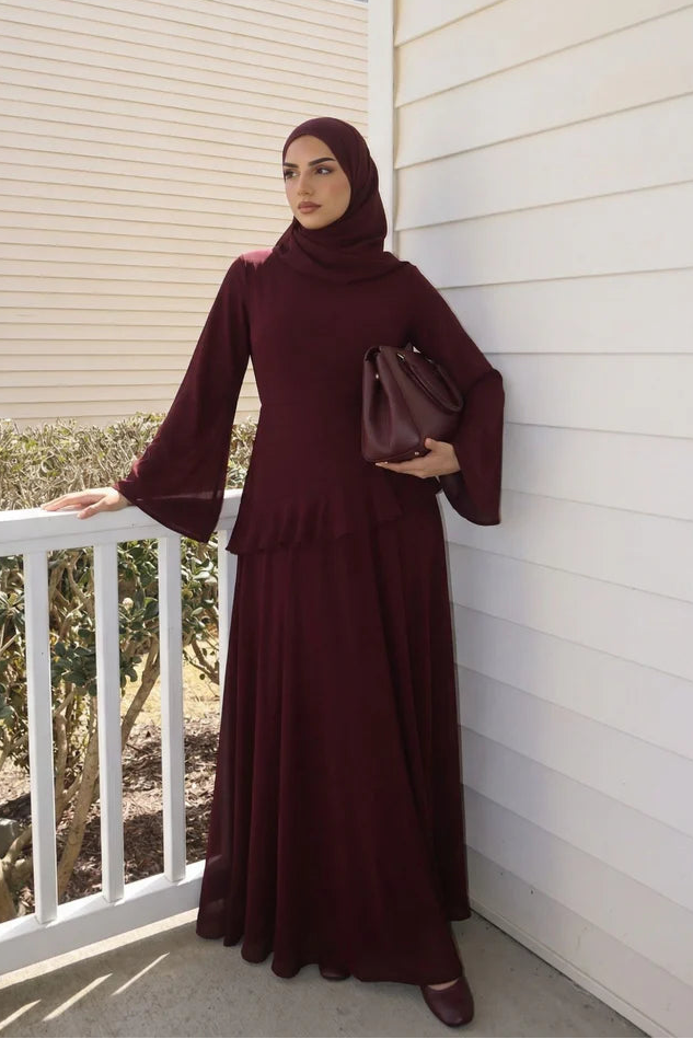 Elegant Luxury Lightweight Long Sleeve Maxi Dress-Red