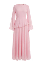 Elegant Luxury Lightweight Long Sleeve Maxi Dress-Pink