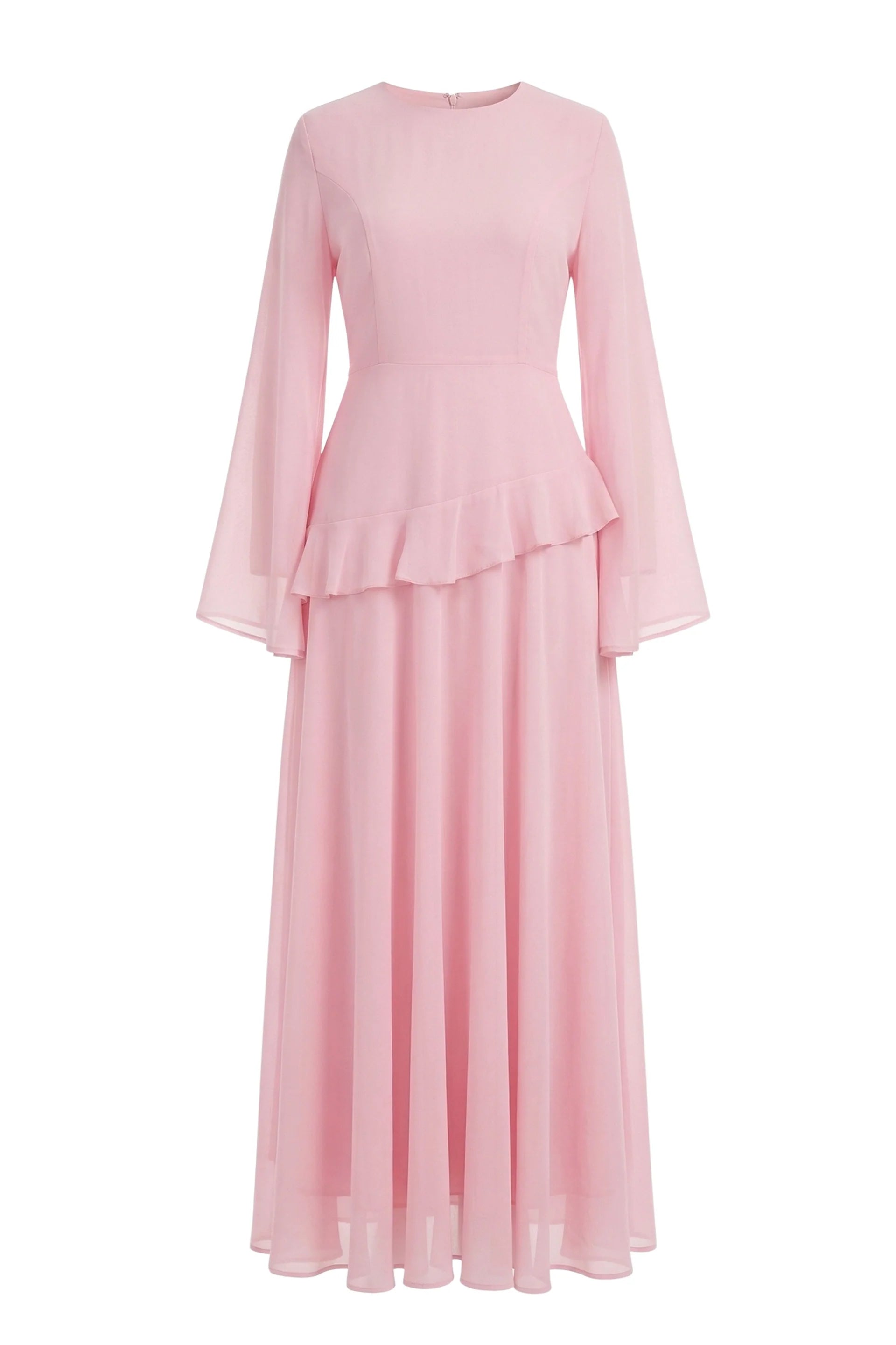 Elegant Luxury Lightweight Long Sleeve Maxi Dress-Pink