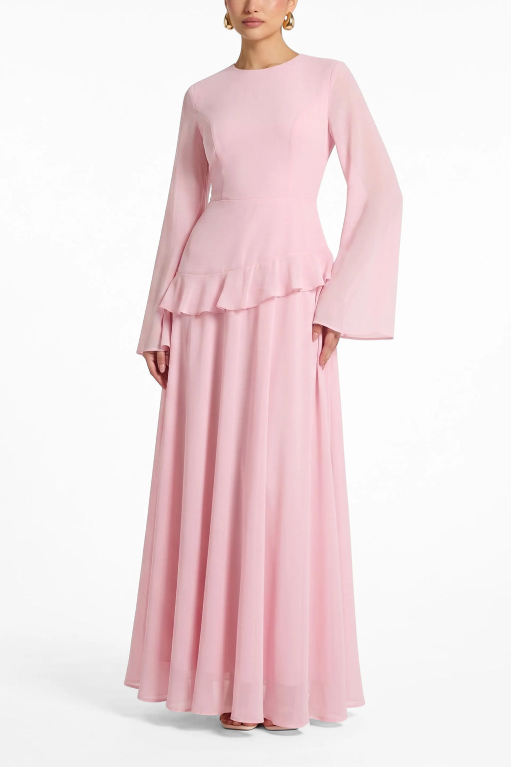 Elegant Luxury Lightweight Long Sleeve Maxi Dress-Pink