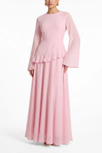 Elegant Luxury Lightweight Long Sleeve Maxi Dress-Pink