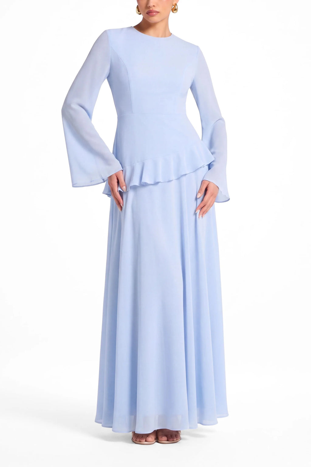 Elegant Luxury Lightweight Long Sleeve Maxi Dress-Blue