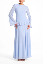 Elegant Luxury Lightweight Long Sleeve Maxi Dress-Blue