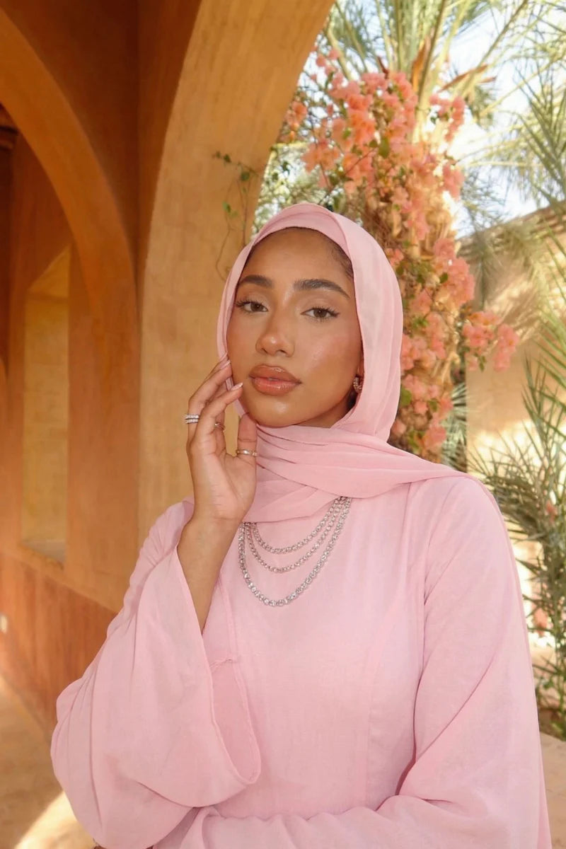 Elegant Luxury Lightweight Long Sleeve Maxi Dress-Pink