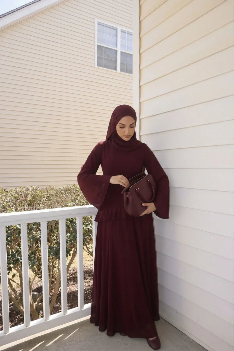 Elegant Luxury Lightweight Long Sleeve Maxi Dress-Red