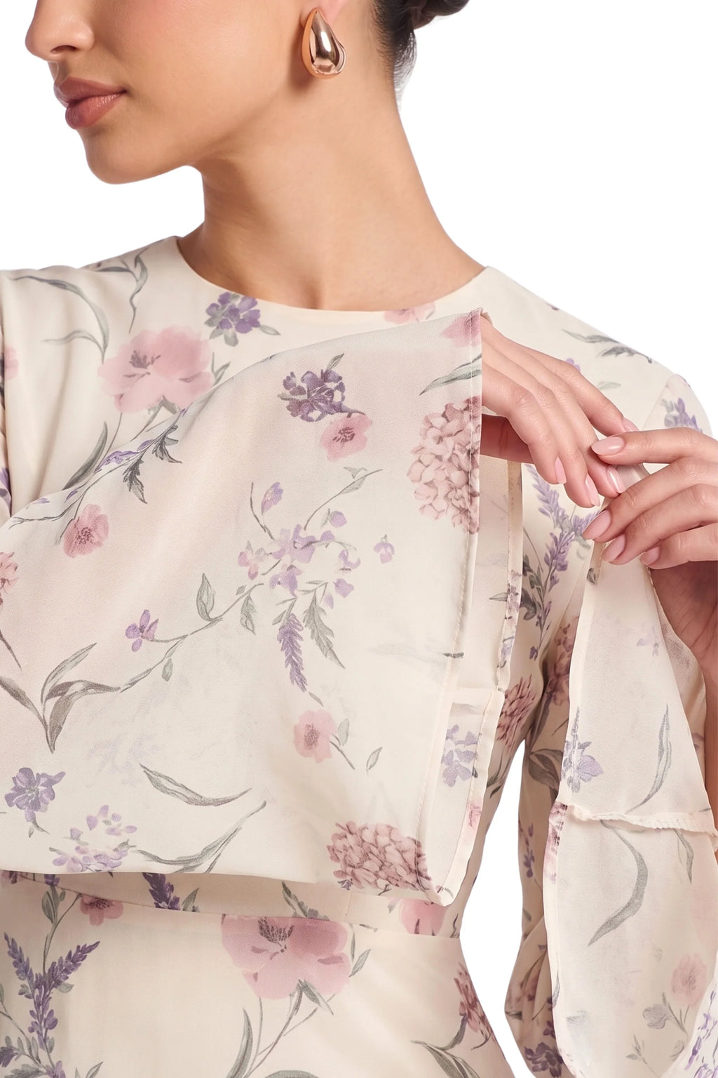Elegant Luxury Lightweight Long Sleeve Maxi Dress-Floral