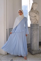 Elegant Luxury Lightweight Long Sleeve Maxi Dress-Blue