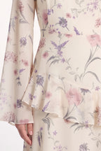 Elegant Luxury Lightweight Long Sleeve Maxi Dress-Floral