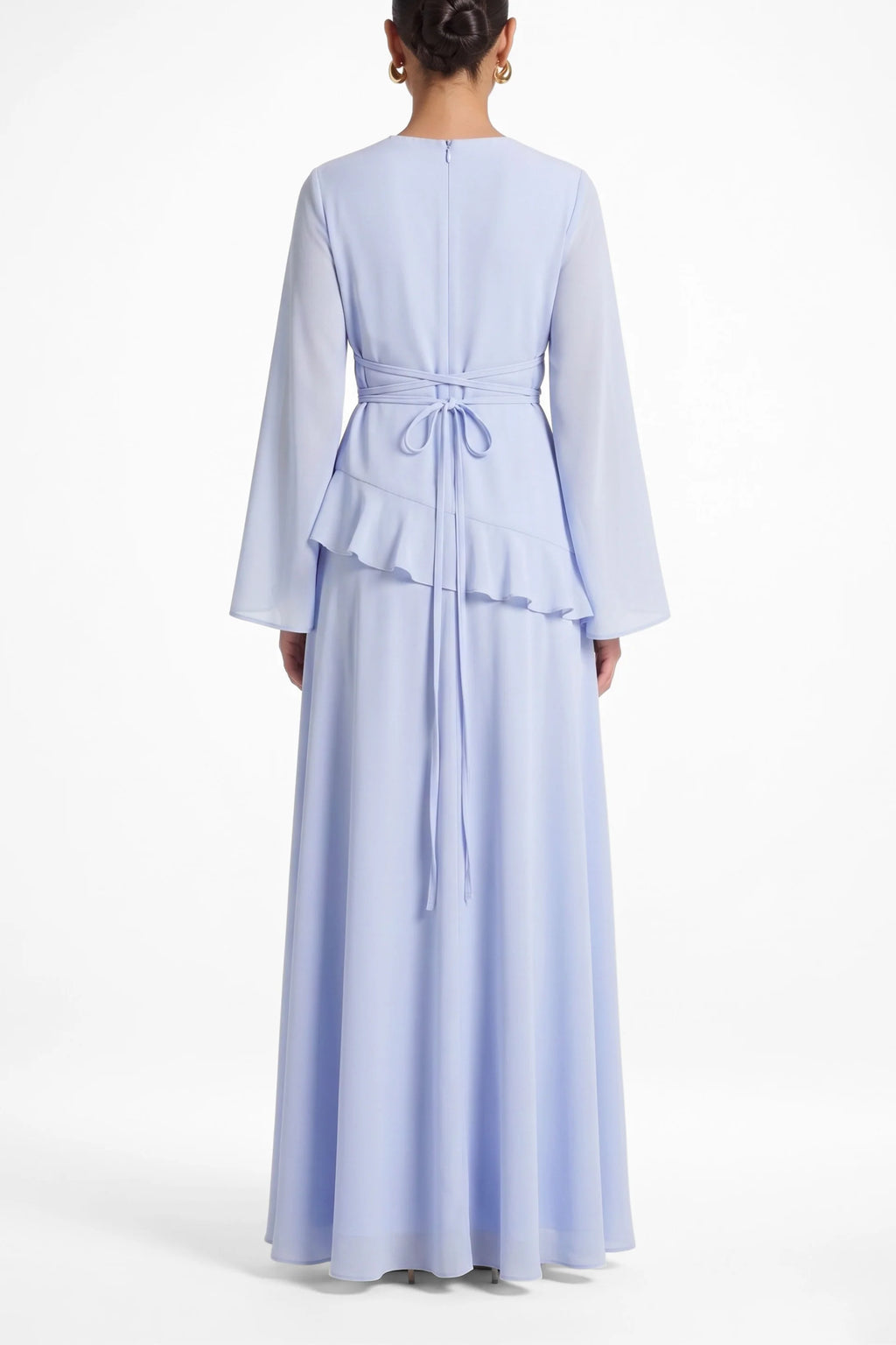Elegant Luxury Lightweight Long Sleeve Maxi Dress-Blue