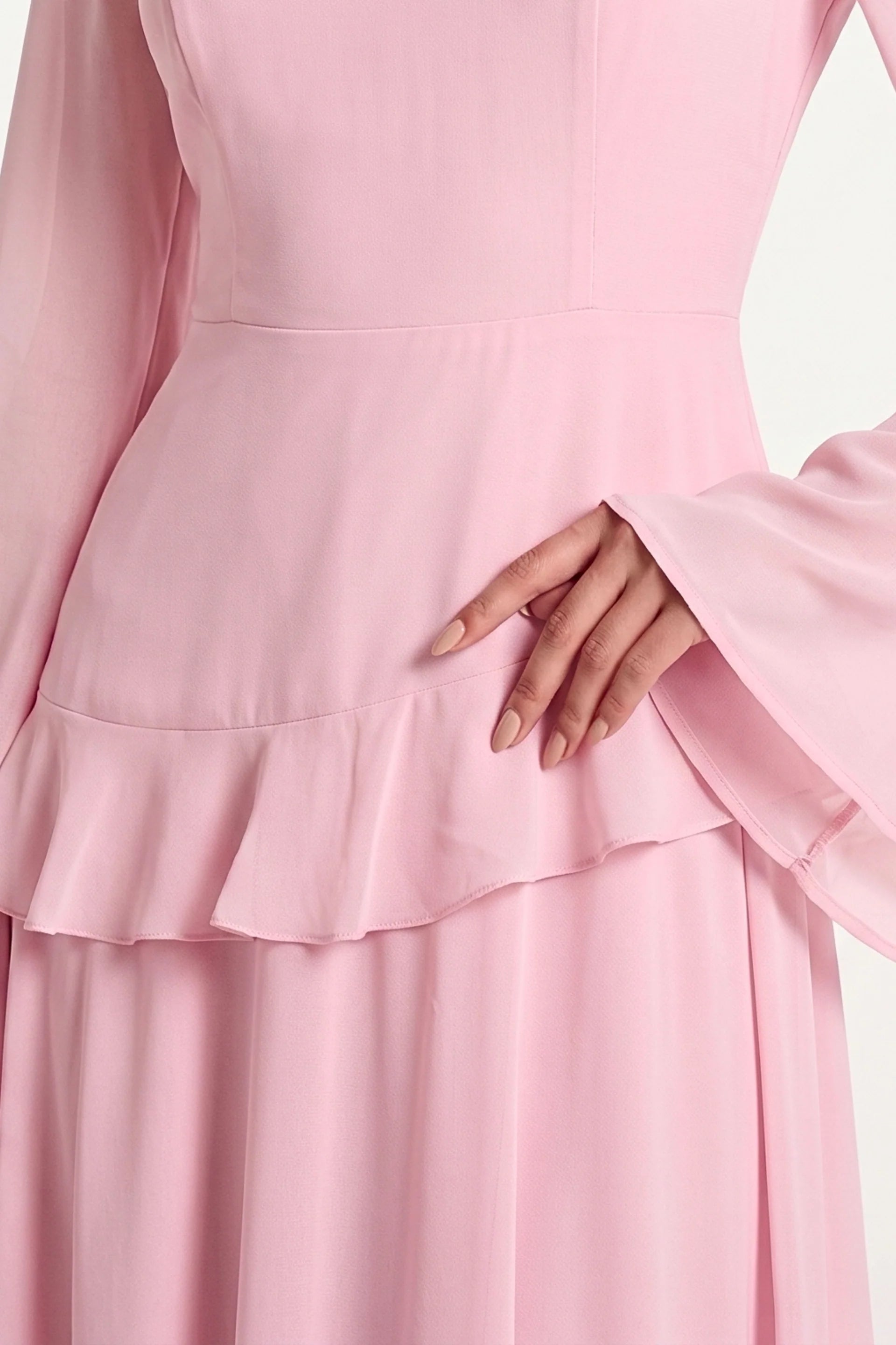 Elegant Luxury Lightweight Long Sleeve Maxi Dress-Pink