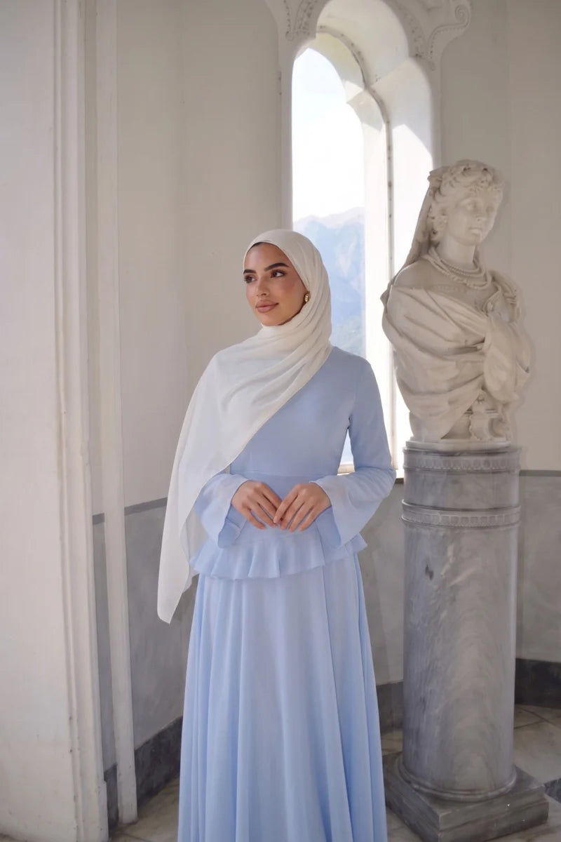 Elegant Luxury Lightweight Long Sleeve Maxi Dress-Blue