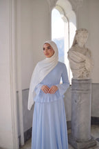 Elegant Luxury Lightweight Long Sleeve Maxi Dress-Blue
