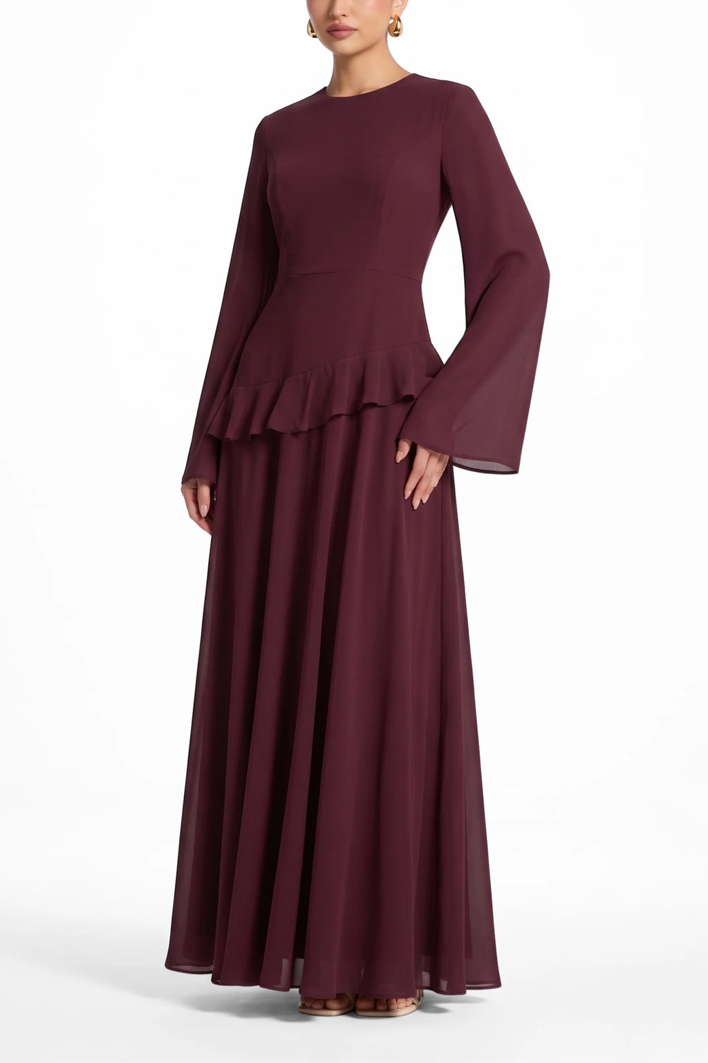 Elegant Luxury Lightweight Long Sleeve Maxi Dress-Red