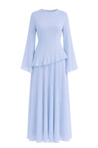 Elegant Luxury Lightweight Long Sleeve Maxi Dress-Blue