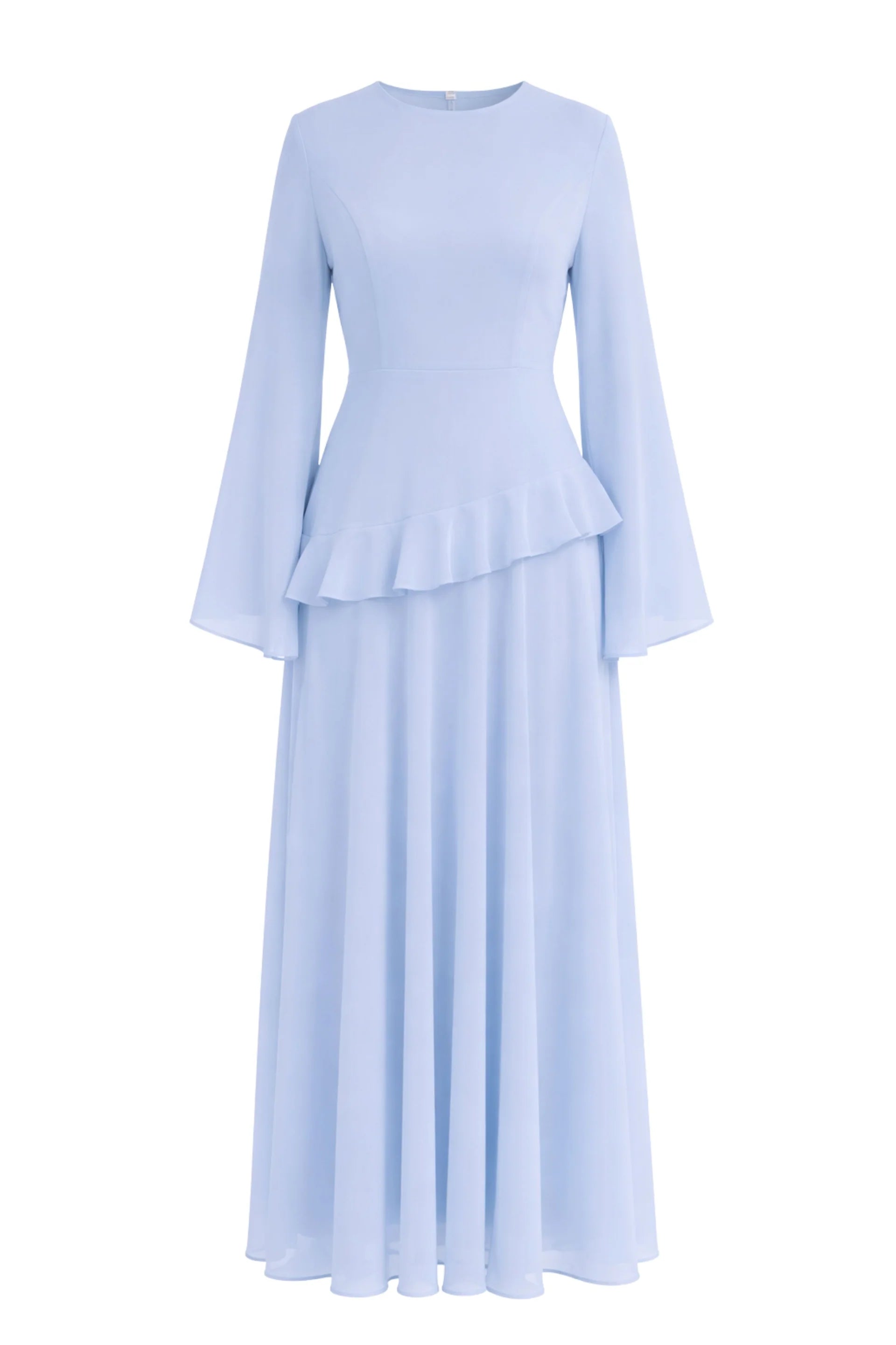 Elegant Luxury Lightweight Long Sleeve Maxi Dress-Blue