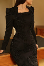 Liora Crystal Floral Evening Matching Set-Black