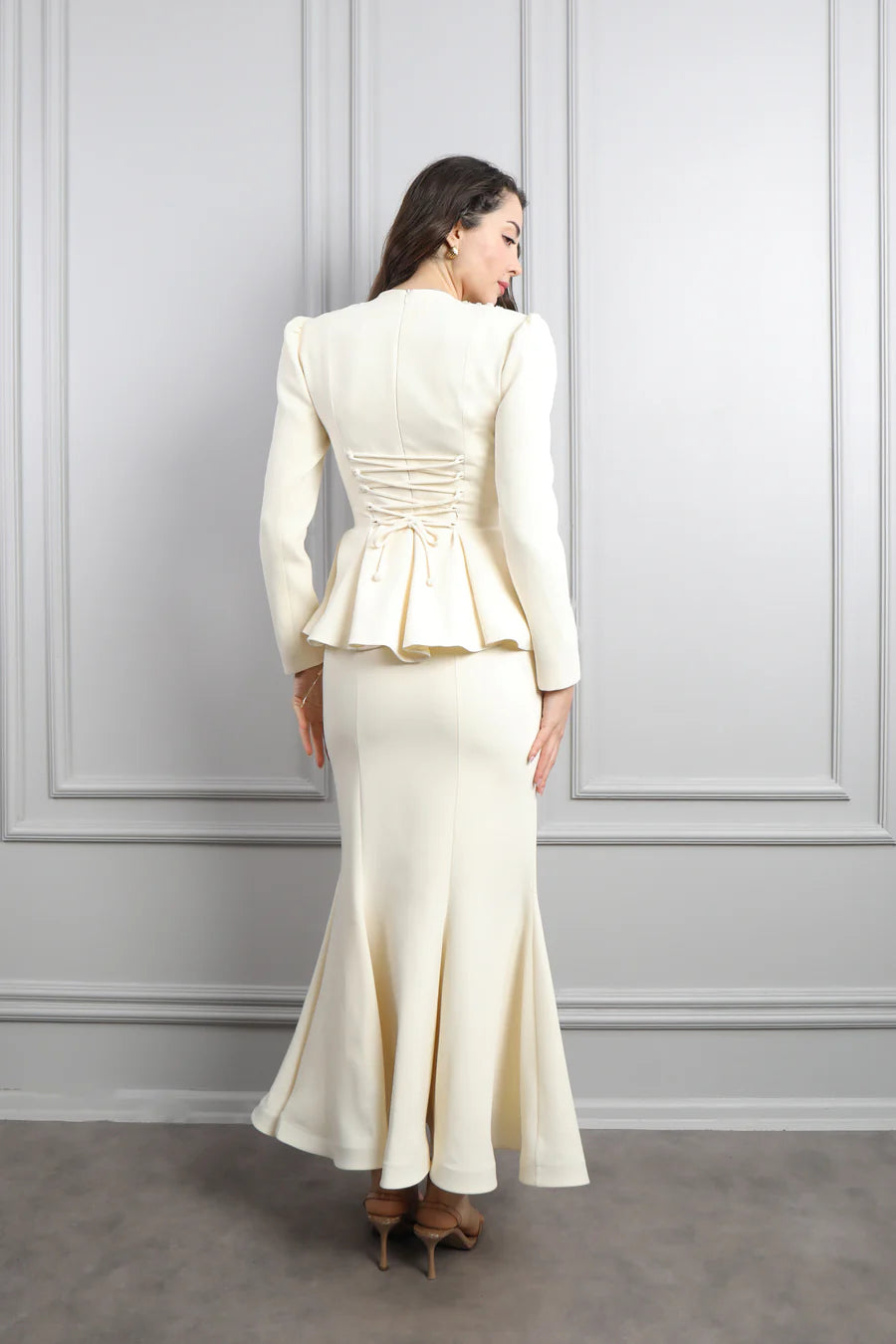 Mary Applique Peplum Skirt Set-White