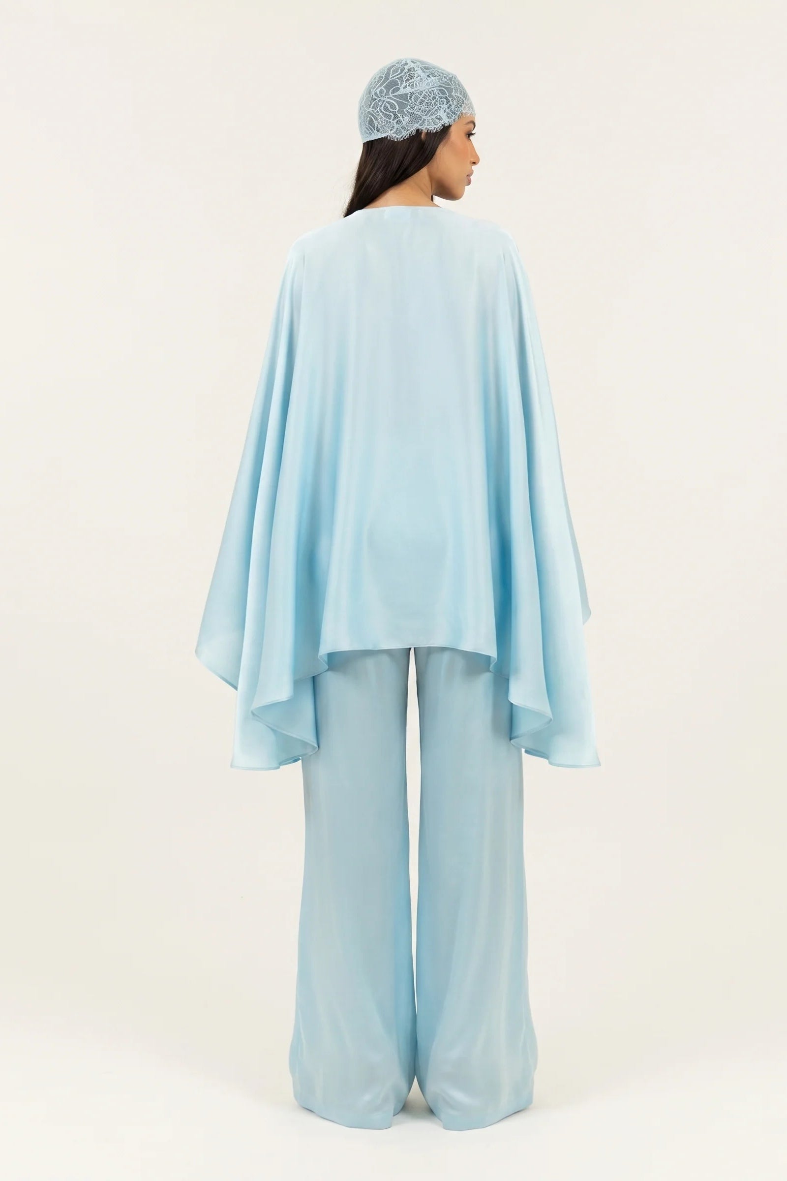 Sarah Cape Sleeve Pant Set-Blue