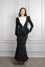 Mary Applique Peplum Skirt Set-Black