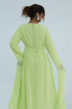 Nur Round Neck Streamer Sleeve Maxi Dress-Green