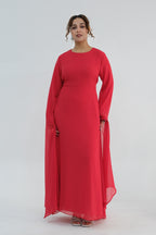 Nur Round Neck Streamer Sleeve Maxi Dress-Red