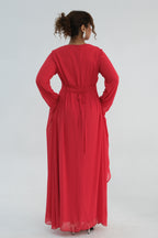 Nur Round Neck Streamer Sleeve Maxi Dress-Red