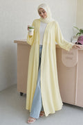 Aisha Lace Trim Open Front Maxi Abaya-Yellow
