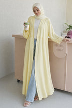Aisha Lace Trim Open Front Maxi Abaya-Yellow