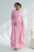 Nur Round Neck Streamer Sleeve Maxi Dress-Pink