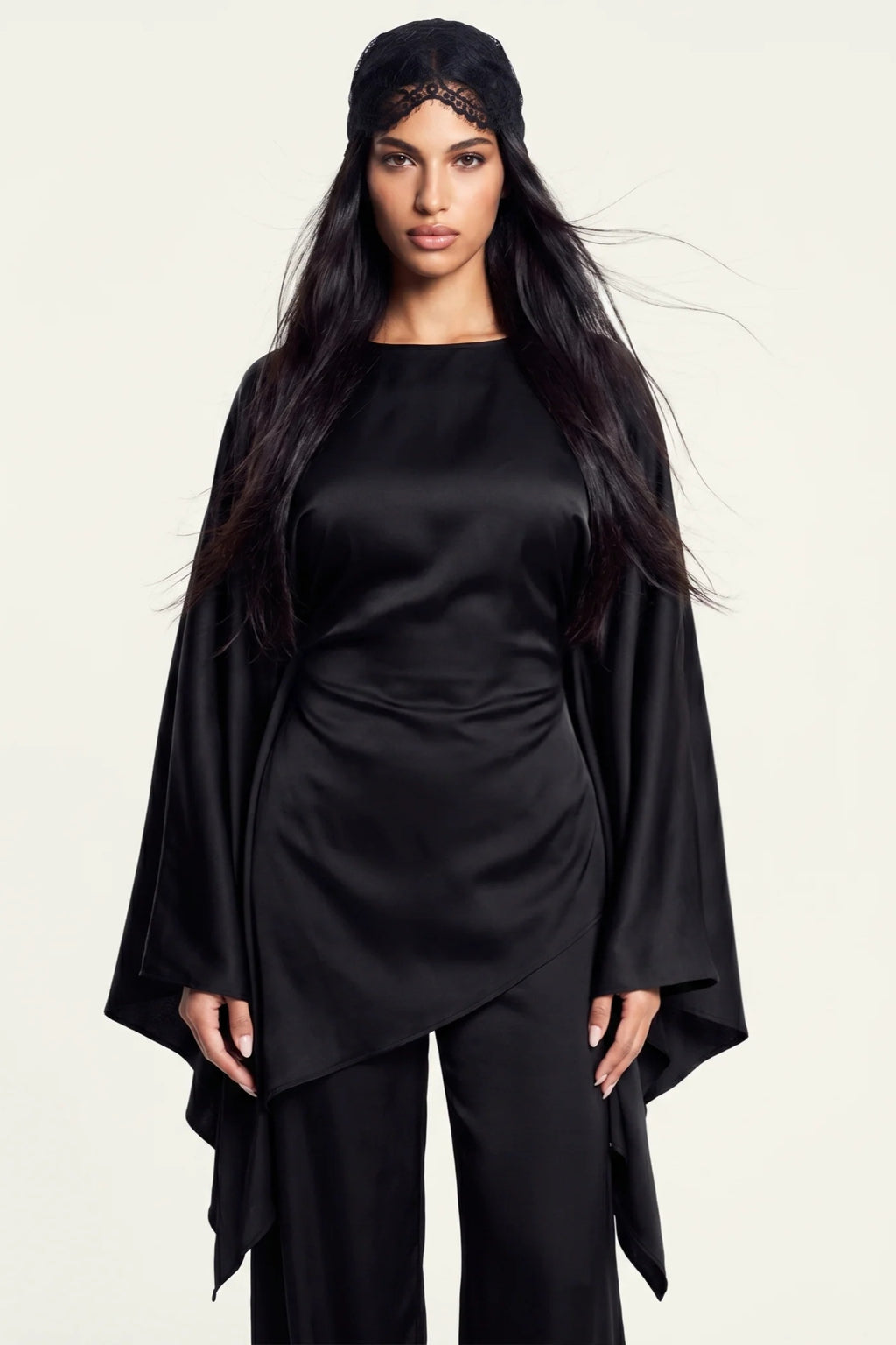 Sarah Cape Sleeve Pant Set-Black