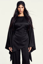 Sarah Cape Sleeve Pant Set-Black