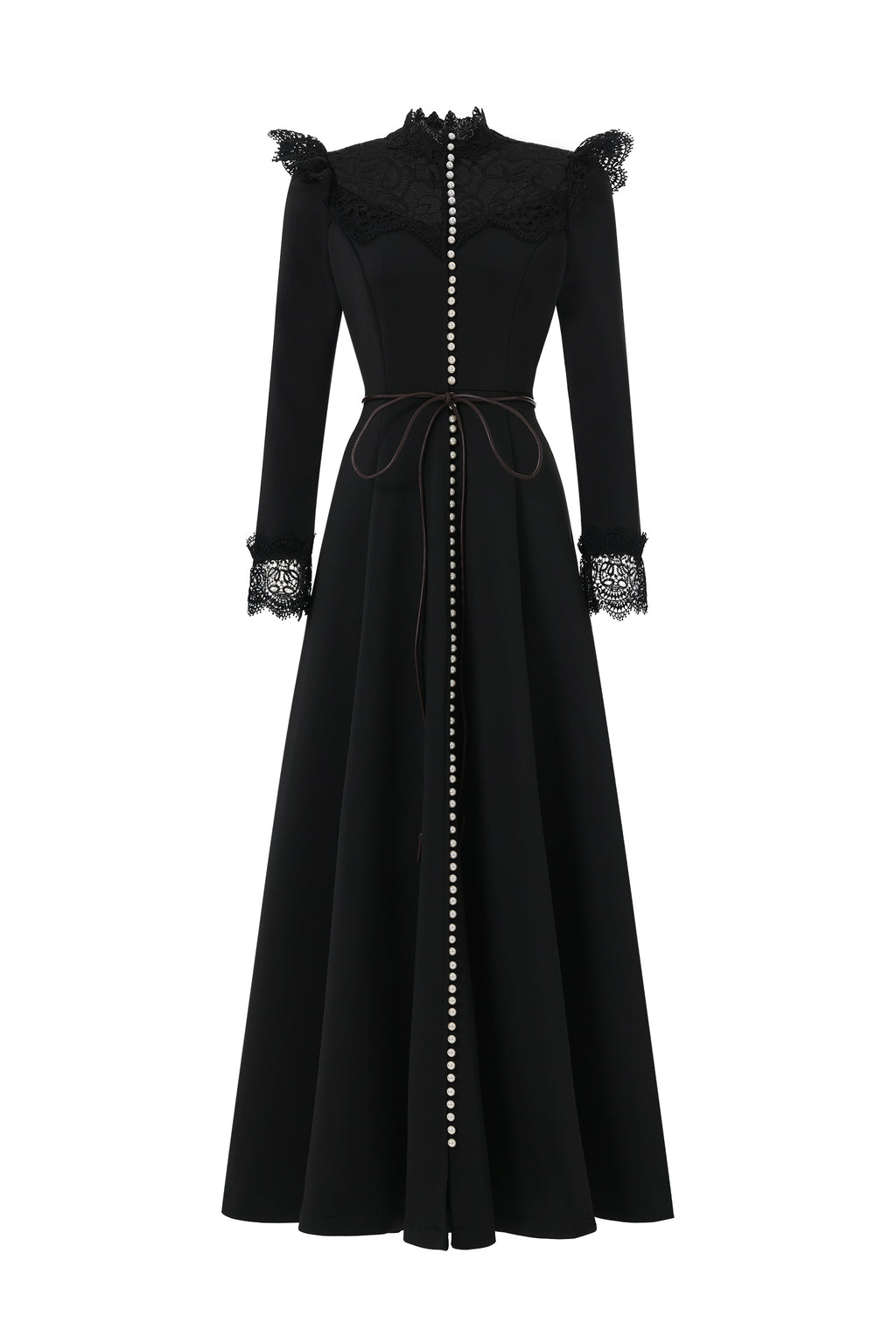 Eudora Romantic Flowy Long Sleeve Lace Woven Black Maxi Dress	