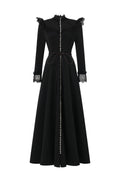 Eudora Romantic Flowy Long Sleeve Lace Woven Black Maxi Dress	